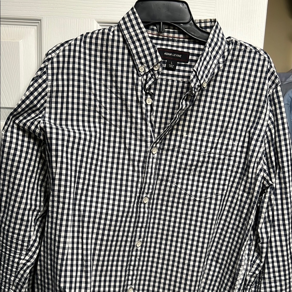 Adam Levine Collection Size L  Navy  and White Checkered Men's Shirt GUC